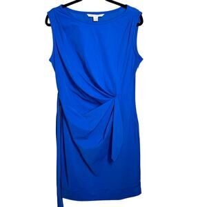 Diane Von Furstenberg Blue Faux Wrap Dress With Tie Belt Knee Length Size 12